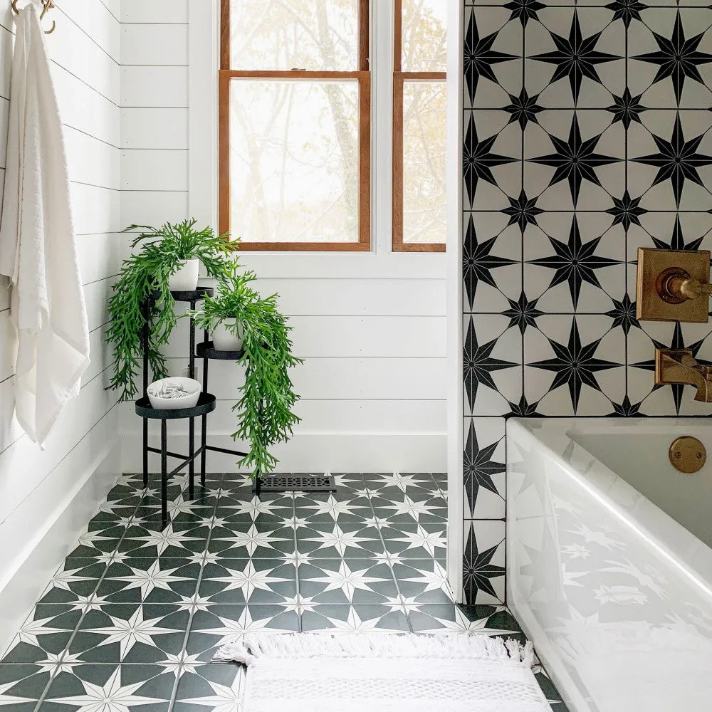 Merola Tile Stella Nero Encaustic 9-3/4 in. x 9-3/4 in. Porcelain Floor and Wall Tile, photo 3 of 8