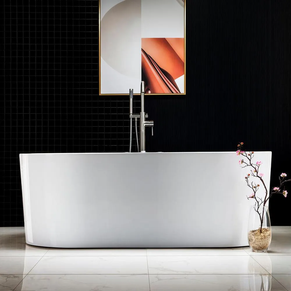 WOODBRIDGE Bologna 67 in. Acrylic Freestanding Whirlpool & Air Bathtub with Drain and Overflow, White, photo 2 of 20