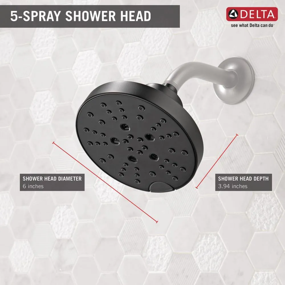 Pivotal 5-Spray 6 in. Single Wall Mount Fixed Rain H2Okinetic Shower Head in Matte Black, photo 5 of 17