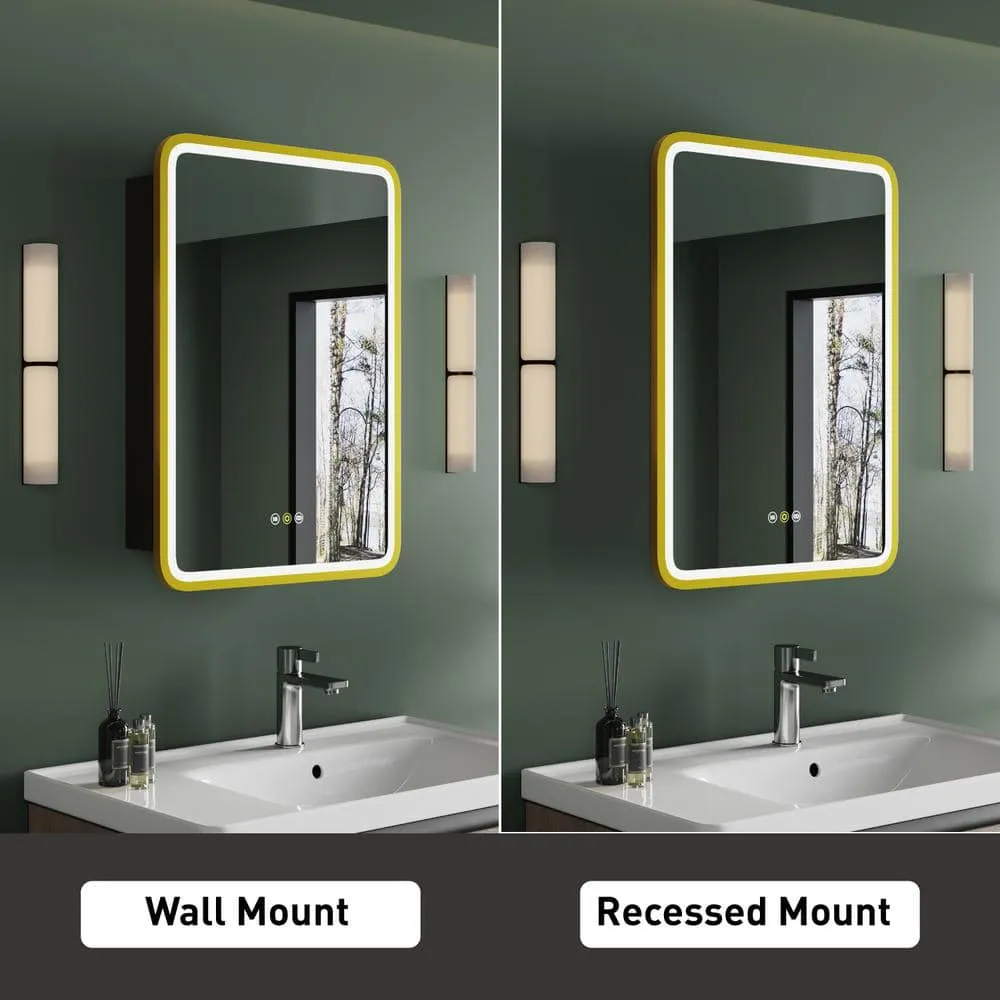 HBEZON Thalia 16 in. W x 28 in. H Rectangular Iron Black Recessed Medicine Cabinet with Mirror, LED Lighting, Anti-fog, photo 5 of 7