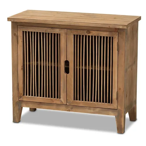 Traditional Fir Wood Accent Chest with Two Doors and Shelves