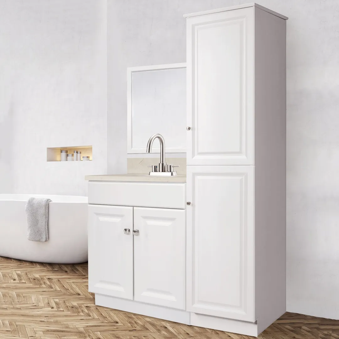 Design House Wyndham 18-in x 84-in x 21-in White Freestanding Linen Cabinet, photo 3 of 10