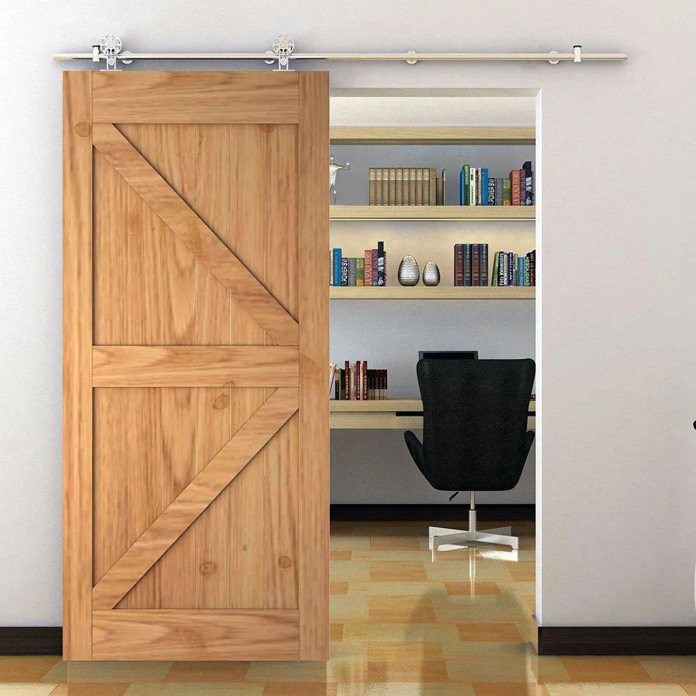 WINSOON 10 ft./120 in. Stainless Steel Sliding Barn Door Hardware Kit Spoke Wheel for Single Door with Non-Routed Floor Guide, photo 3 of 7