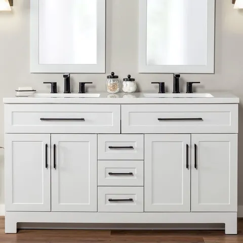 Cauley 60-in White Double Sink Bathroom Vanity with White Cultured Marble Top