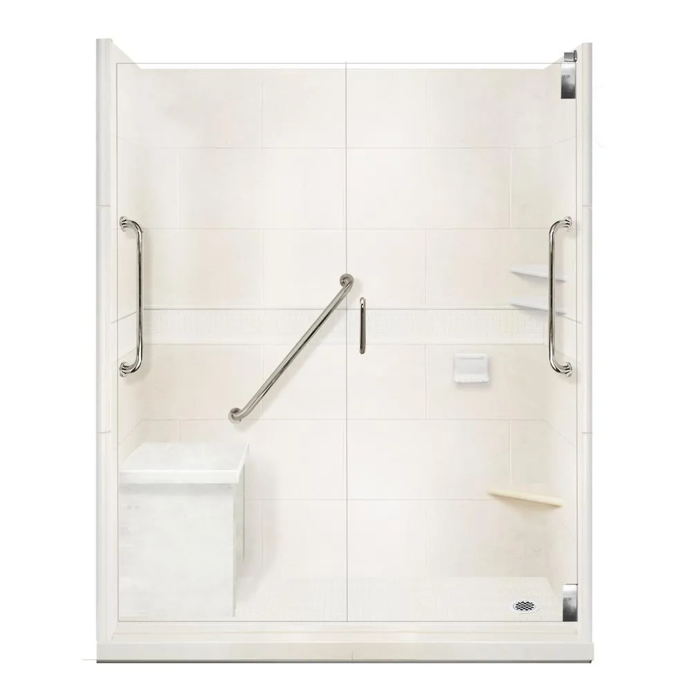 Classic Freedom Grand Hinged 30 in. x 60 in. x 80 in. Right Drain Alcove Shower Kit in Natural Buff and Chrome, photo 9 of 14