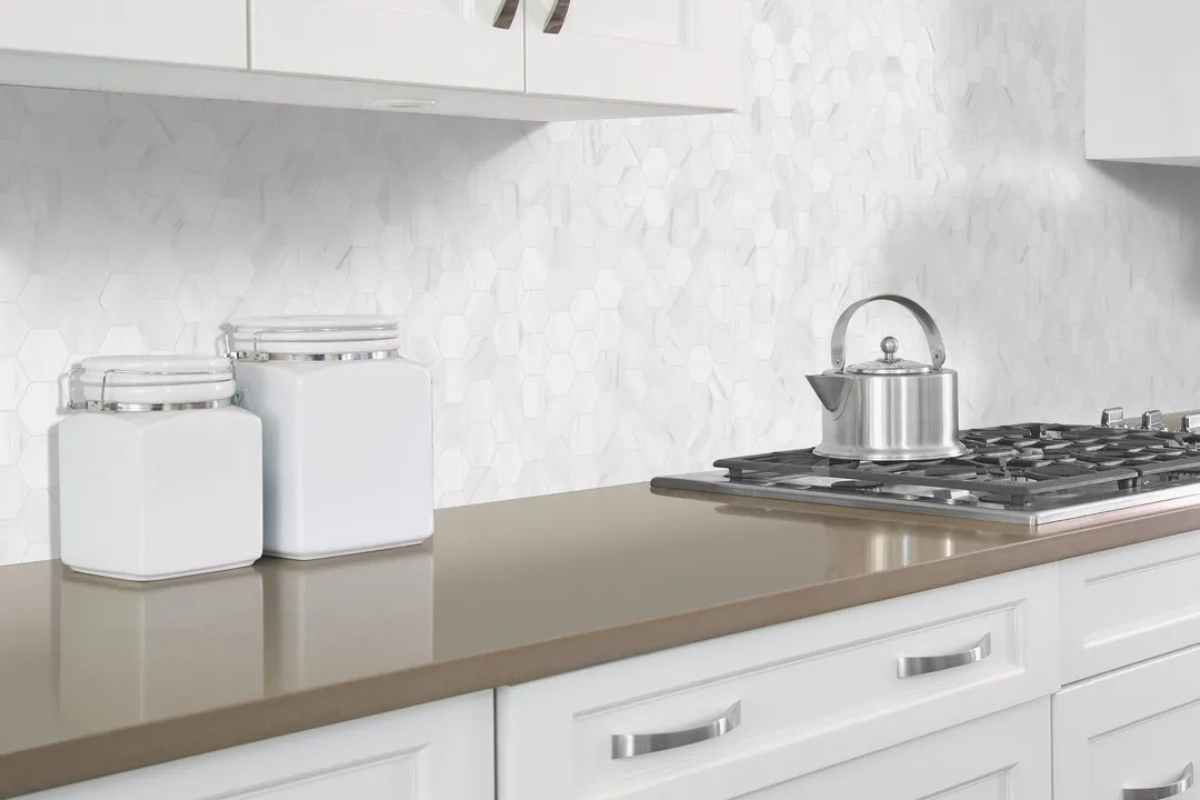 Satori Bianco Dolomite 12-in x 12-in Polished Natural Stone Marble Look Hexagon Mosaic Wall Tile (0.96-sq. ft/ Piece), photo 5 of 8
