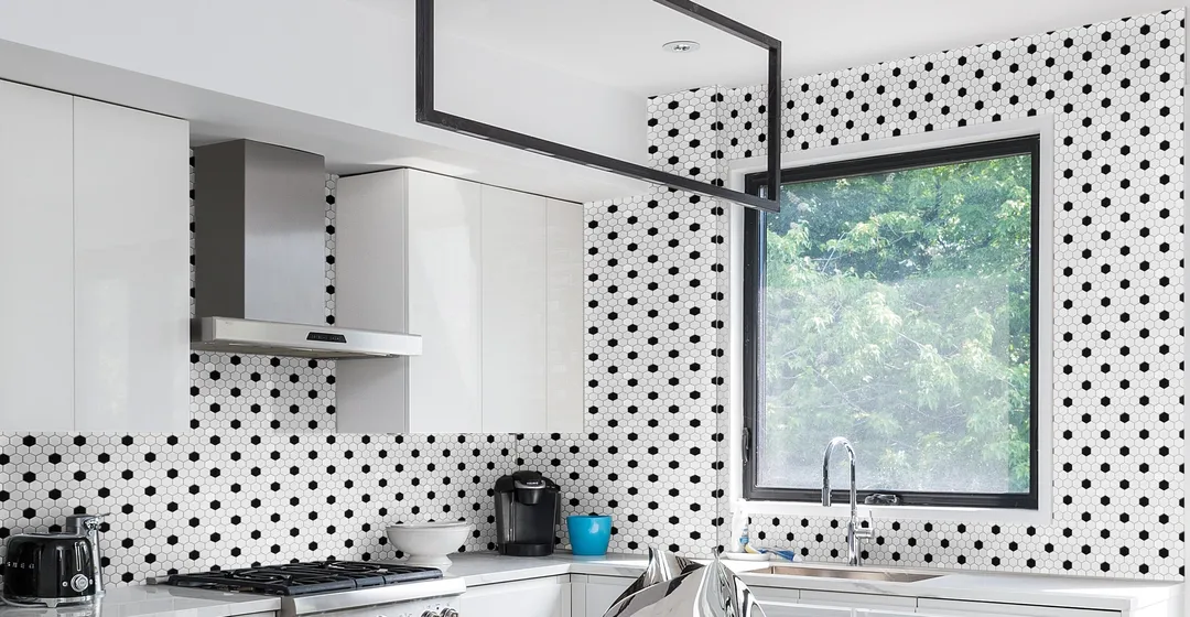 Satori Hudson Brilliant White and Black 10-in x 12-in Matte Porcelain Hexagon Mosaic Wall Tile (0.82-sq. ft/ Piece), photo 8 of 11