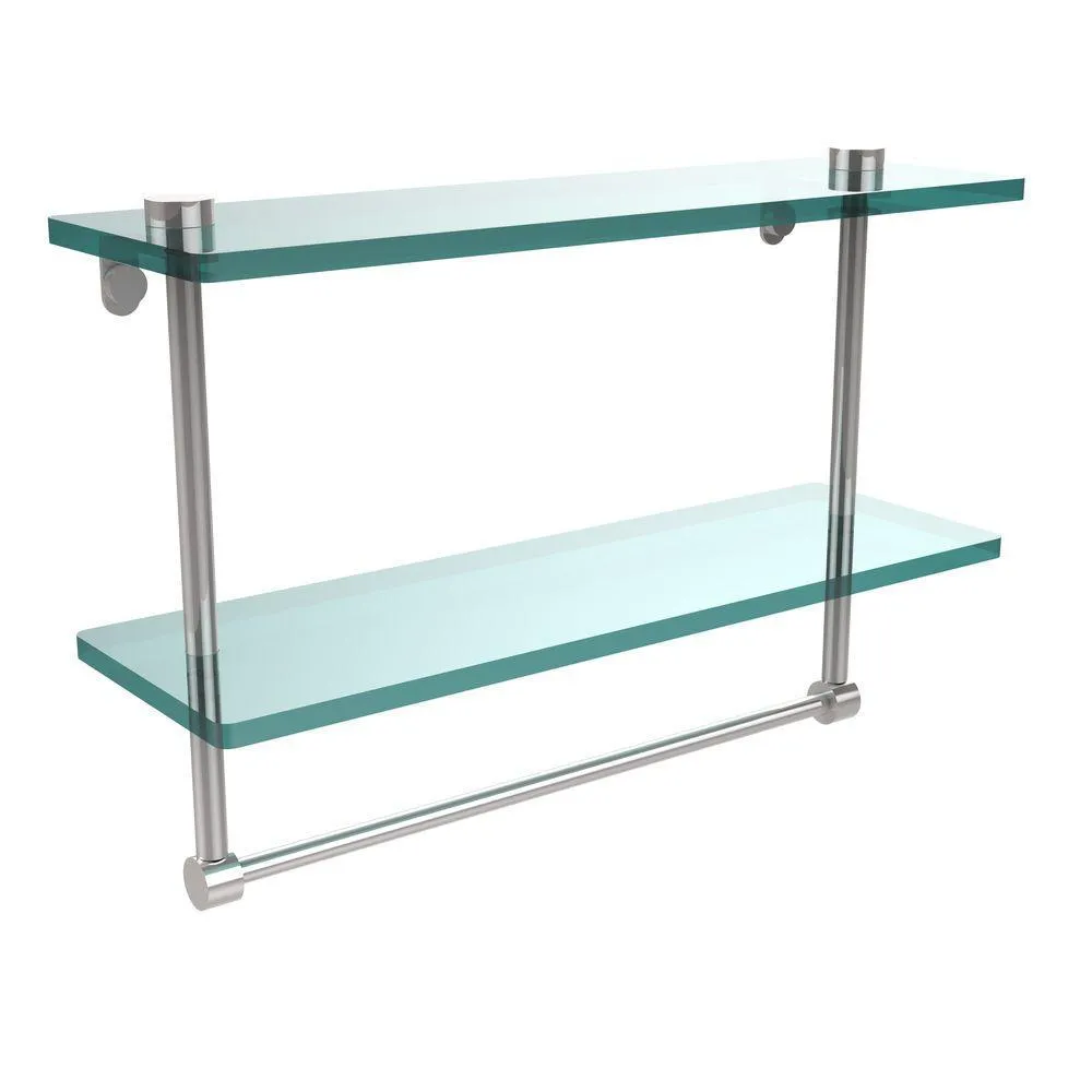 Allied Brass 16 in. L x 12 in. H x 5 in. W 2-Tier Clear Glass Vanity Bathroom Shelf with Towel Bar in Polished Brass, photo 10 of 14