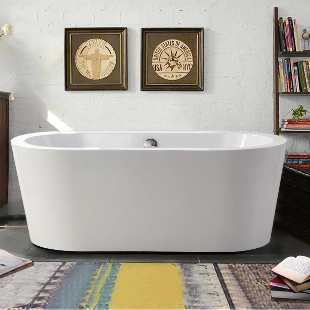 Lorient 59 in. Acrylic Flatbottom Freestanding Bathtub in White, photo 5 of 10
