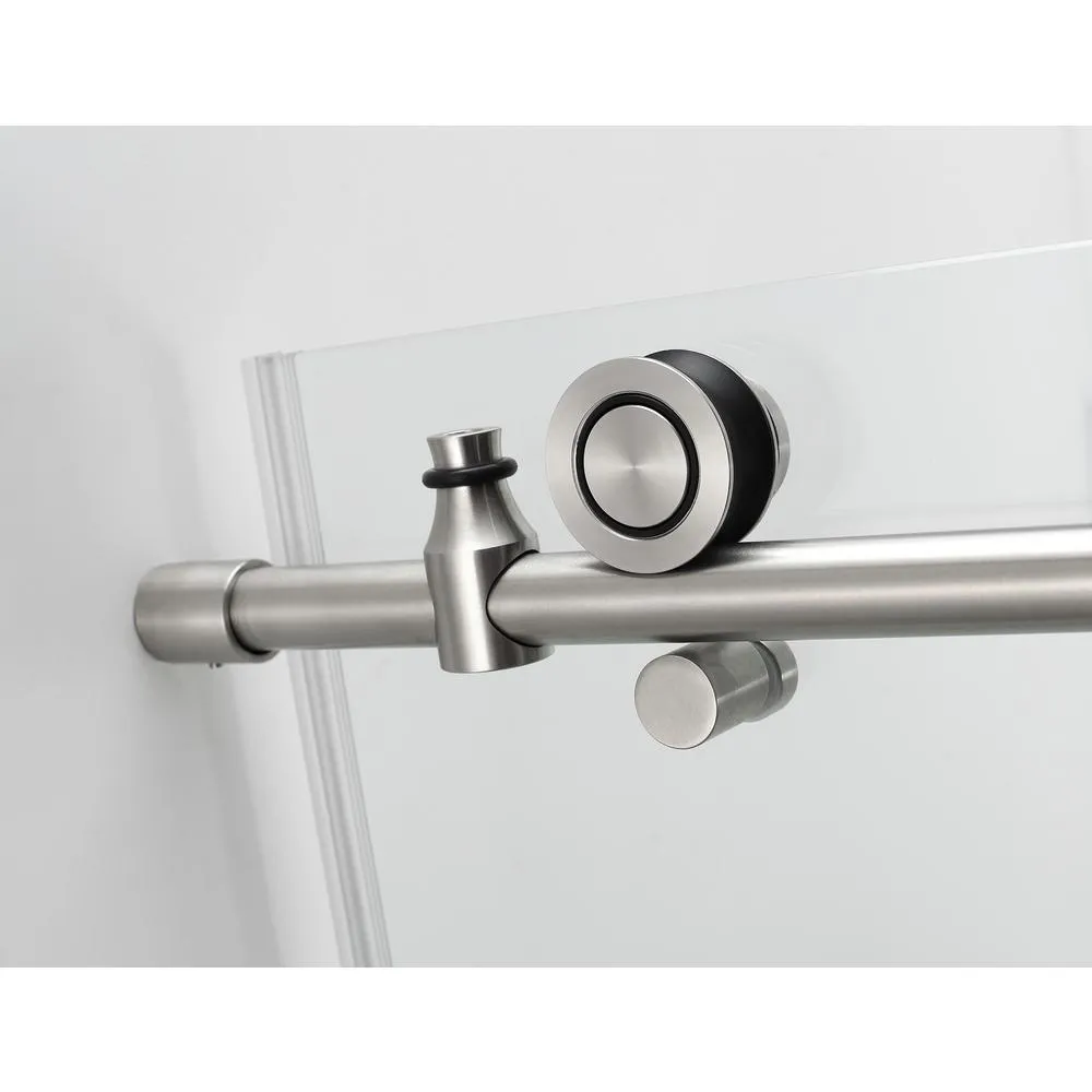 48 in. - 52 in. x 38 in. x 80 in. Frameless Corner Sliding Shower Enclosure Clear Glass in Stainless Steel Right, photo 3 of 6