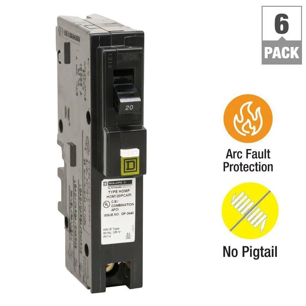 Homeline 20 Amp Single-Pole Plug-On Neutral Combination Arc Fault Circuit Breaker (6-Pack), photo 2 of 18