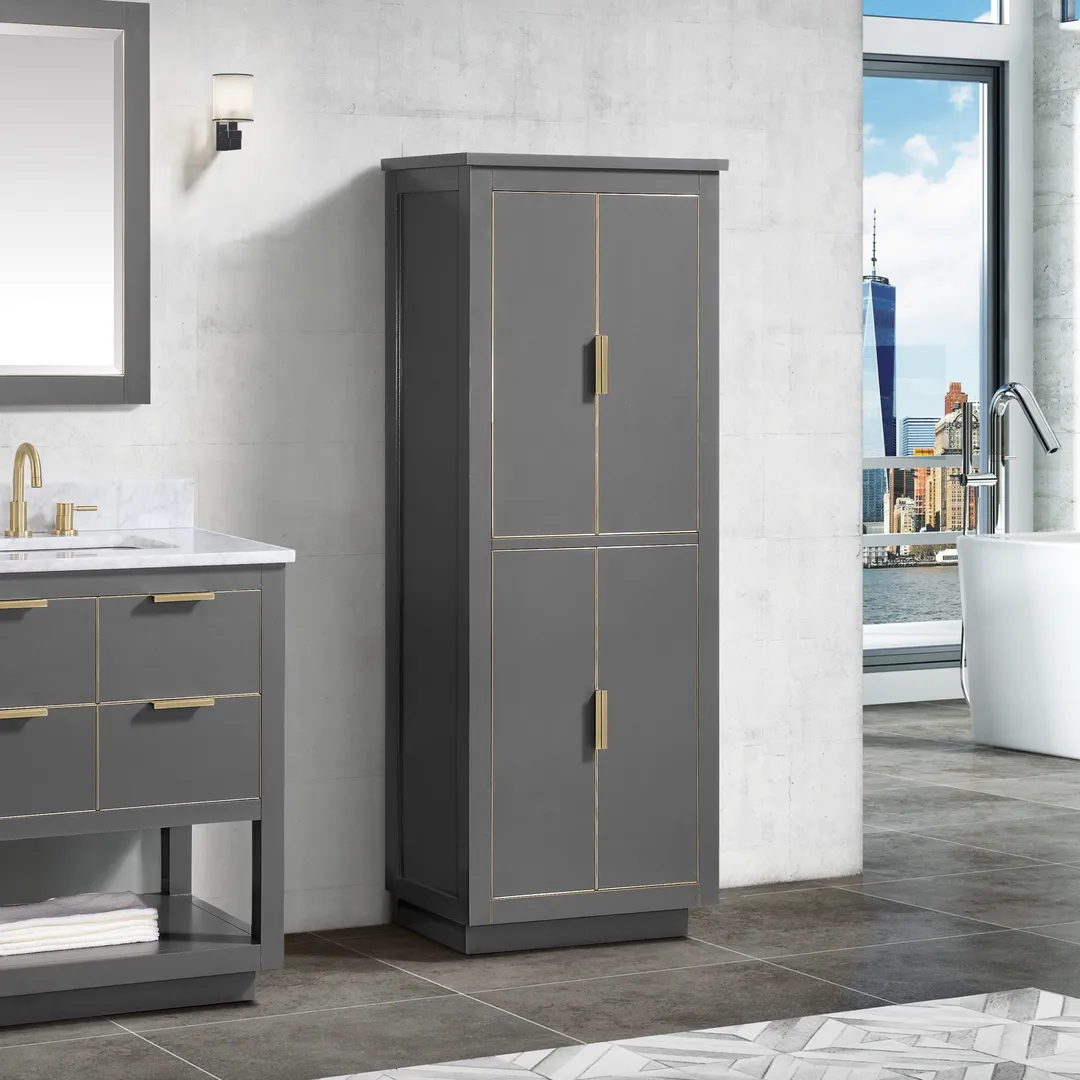 Avanity Allie/Austen 24-in W x 65-in H x 16-in D White Birch Freestanding Corner Linen Cabinet, in a room, photo 11 of 12