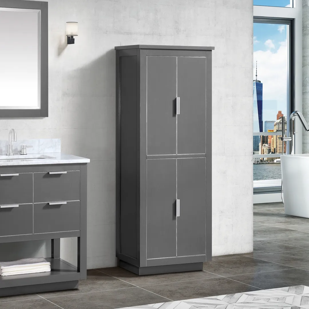 Avanity Allie/Austen 24-in W x 65-in H x 16-in D Twilight Gray Birch Freestanding Linen Cabinet, in a room, photo 12 of 13