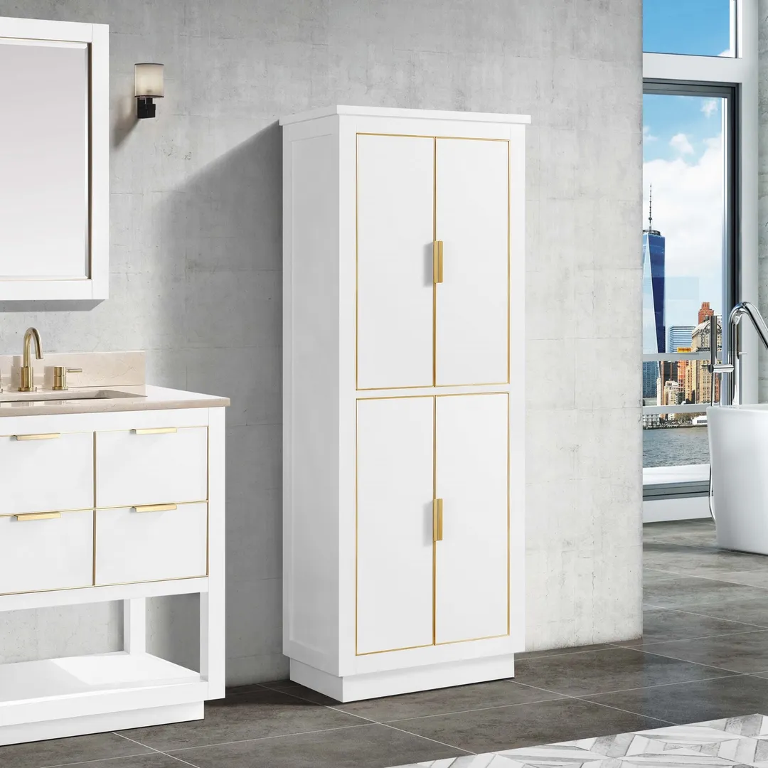 Avanity Allie/Austen 24-in W x 65-in H x 16-in D White Birch Freestanding Corner Linen Cabinet, in a room, photo 7 of 12