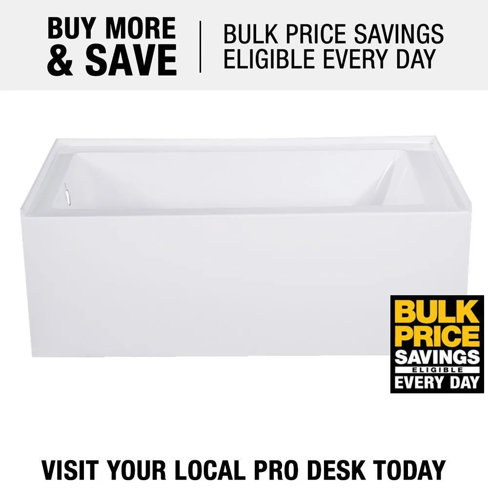 Aqua Eden Jenny 54 in. Acrylic Left-Hand Drain Rectangular Alcove Bathtub in White, photo 2 of 9