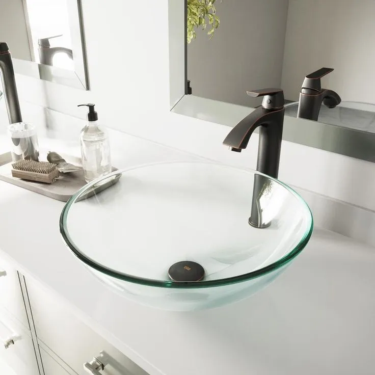 VIGO Clear Crystalline Handmade Countertop Glass Round Vessel Bathroom Sink in Iridescent, photo 6 of 10