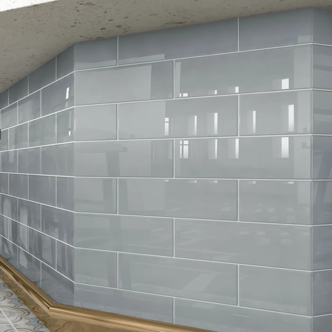Giorbello (Sample) 4x12 glass subway tiles True Gray 4-in x 12-in Glossy Glass Brick Subway Wall Tile, photo 4 of 7