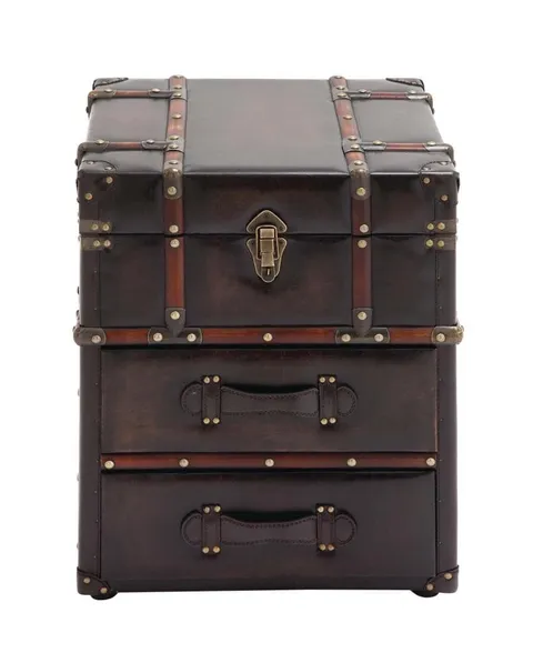 Dark Brown Vintage Faux Leather 2-Drawer Accent Chest