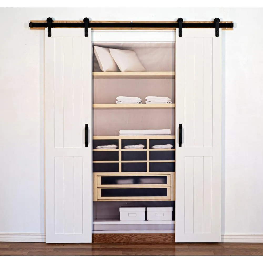 Home Fashion Technologies 36 in. x 84 in. Vertical Plank Solid Primed Wood Split Barn Door with Hardware Kit, photo 2 of 2