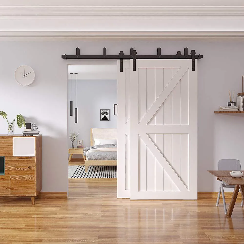 WINSOON 12 ft./144 in. Powder Coated Black Heavy-Duty Bypass Double Door Sliding Barn Door Hardware Classic Design Roller, photo 3 of 7