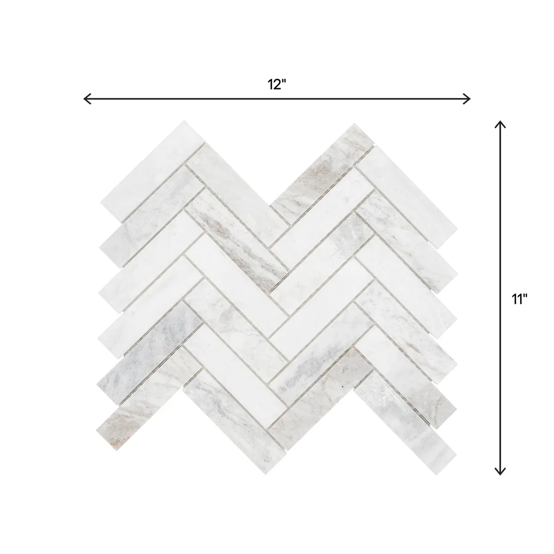 American Olean Genuine Stone White Ember 11-in x 12-in Honed Marble Herringbone Floor and Wall Mosaic Tile (0.67-sq ft per Piece), photo 6 of 9