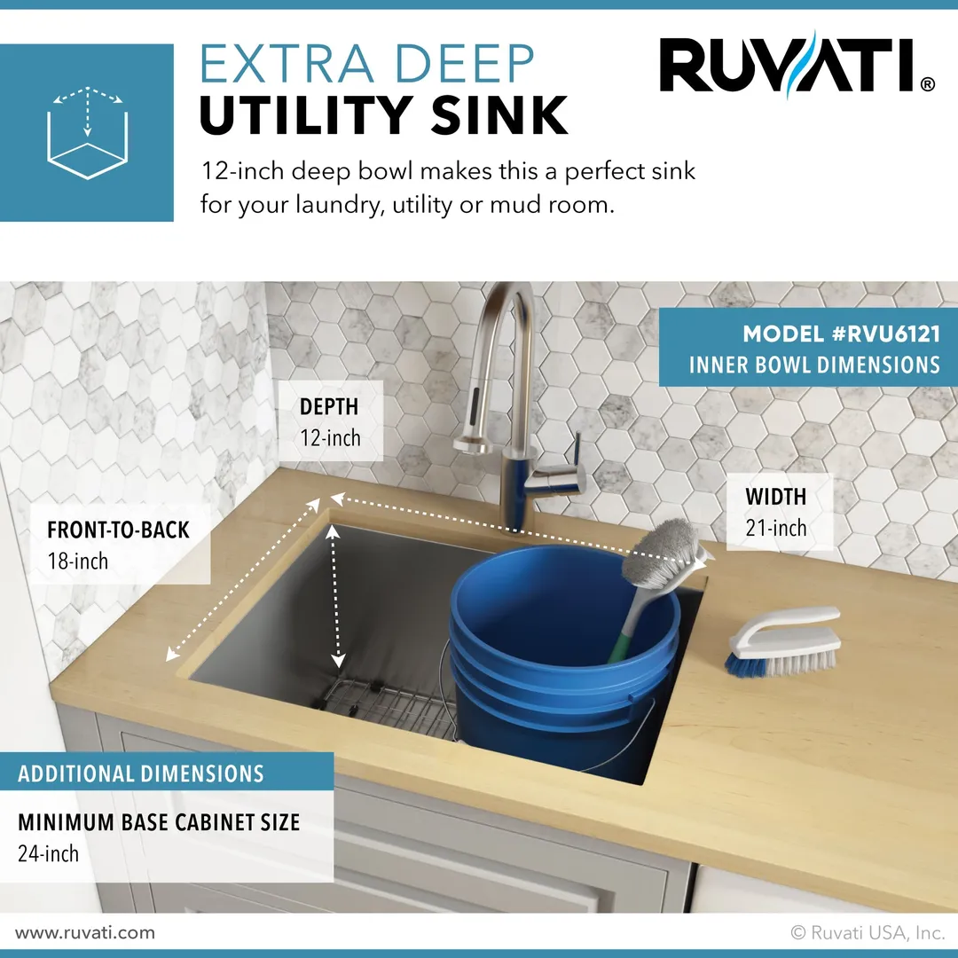 Ruvati Stainless Steel Undermount Laundry Sink with Drain - 21" x 18", photo 26 of 34