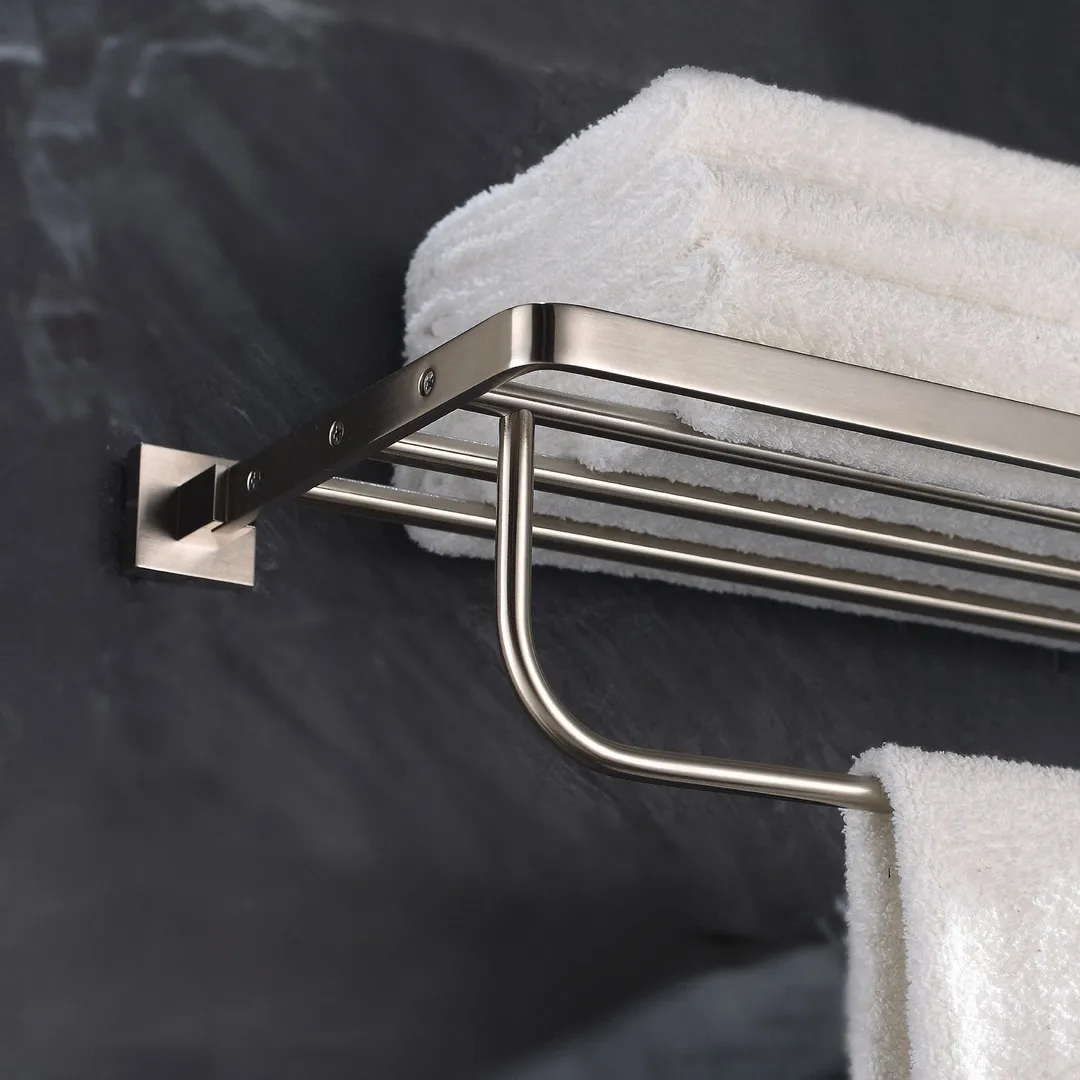 Kraus Bathroom Accessories – Bath Towel Rack with Towel Bar, Brushed Nickel, 25.25 in., photo 2 of 3