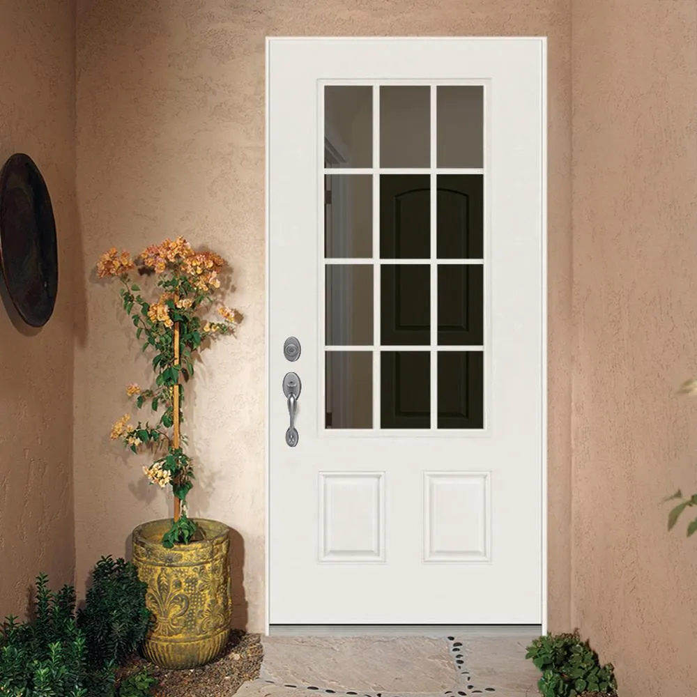 32 in. x 80 in. 12 Lite Primed Steel Prehung Right-Hand Inswing Back Door, photo 2 of 12