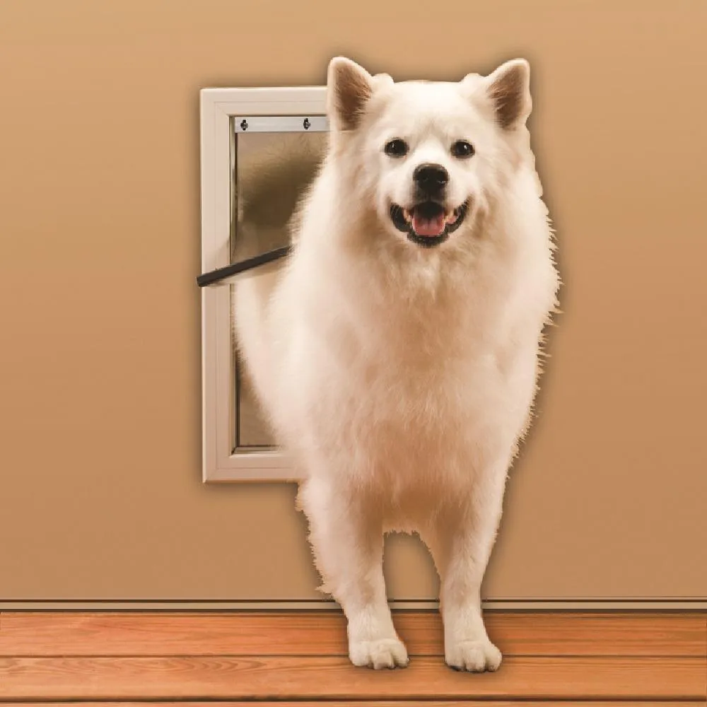 MMI Door 32 in. x 80 in. Internal Blinds Right-Hand Inswing 1/2-Lite Clear Primed Steel Prehung Front Door with Pet Door, photo 7 of 11