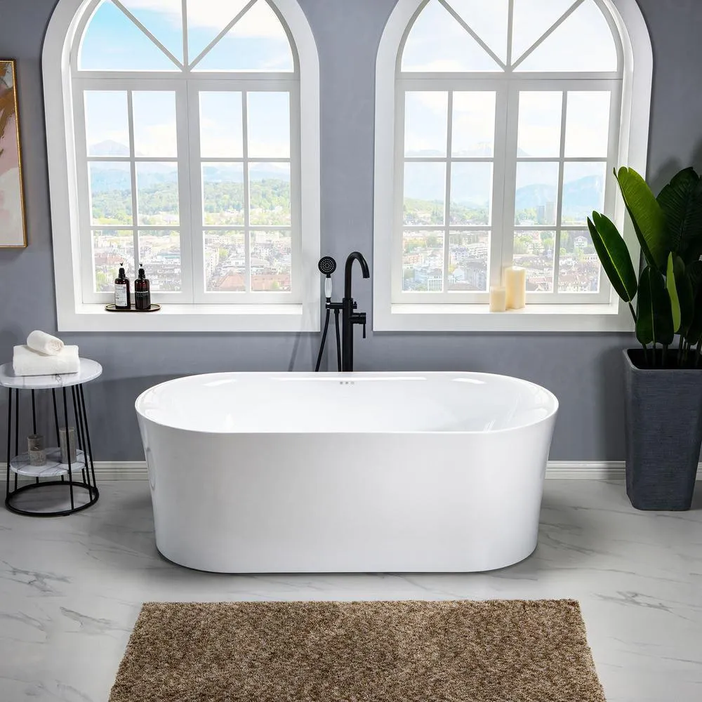 WOODBRIDGE Diana 67 in. Acrylic Freestanding Double-Ended Air Bath Bathtub with Drain & Overflow, White, photo 8 of 23