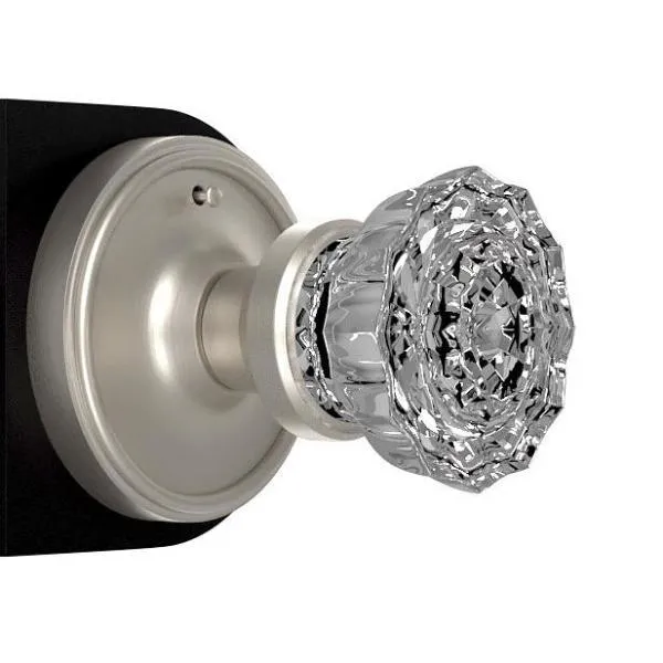 Classic Rosette 2-3/8 in. Backset Satin Nickel Privacy Bed/Bath Crystal Glass Door Knob, photo 3 of 19
