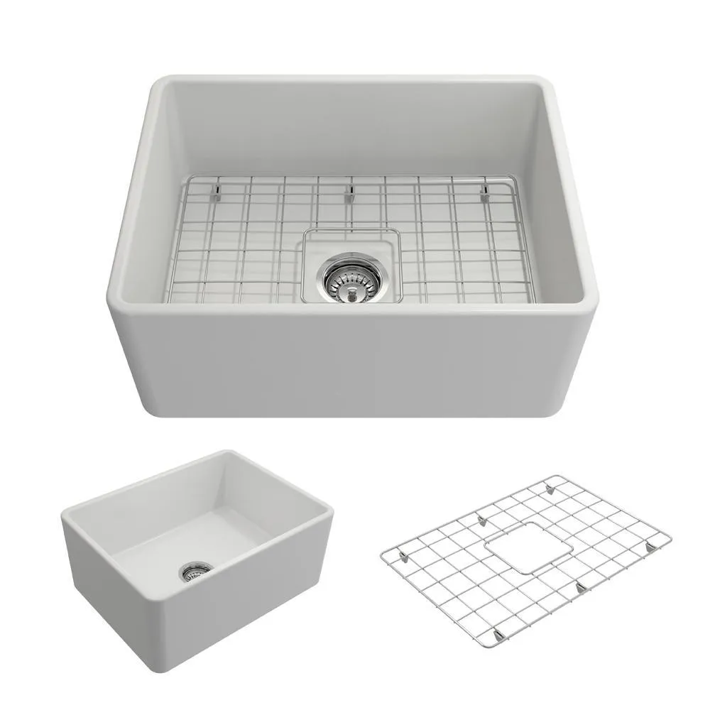 Classico Farmhouse Apron Front Fireclay 30 in. Single Bowl Kitchen Sink with Bottom Grid and Strainer in White, photo 15 of 33
