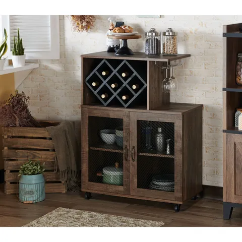 Brown Composite Base with Composite Wood Top Rolling Kitchen Cart