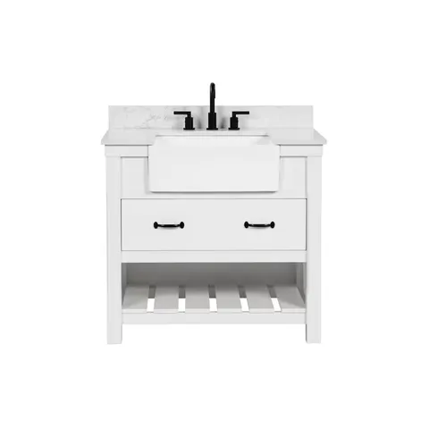 Briar 36-in Carrara White Farmhouse Single Sink Bathroom Vanity with White Engineered Marble Top