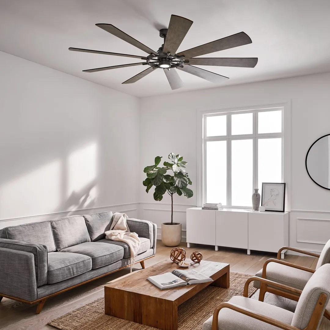 Kichler Gentry XL 85-in Anvil Iron LED Indoor/Outdoor Ceiling Fan with Light Kit (9-Blade), photo 7 of 11