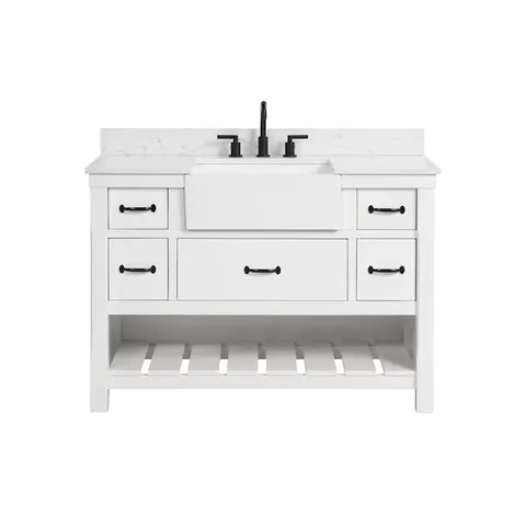 Briar 48-in Carrara White Farmhouse Single Sink Bathroom Vanity with White Engineered Marble Top