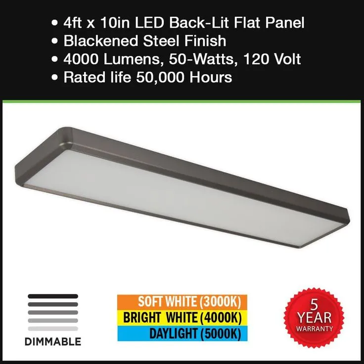 Commercial Electric 4 ft. x 10 in. Blackened Steel Back-Lit LED Panel Light 4000 Lumens 3000K 4000K 5000K Dimmable Kitchen Lighting, photo 7 of 10