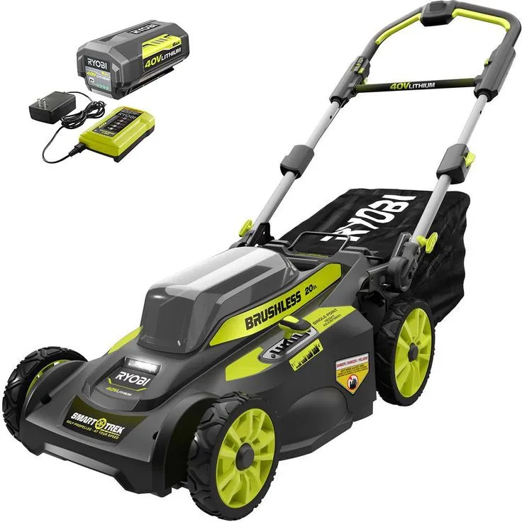 RYOBI 20 in. 40-Volt Brushless Lithium-Ion Cordless Smart TREK Self-Propelled Walk Behind Mower Two 6.0 Ah Batteries & Charger, photo 3 of 11