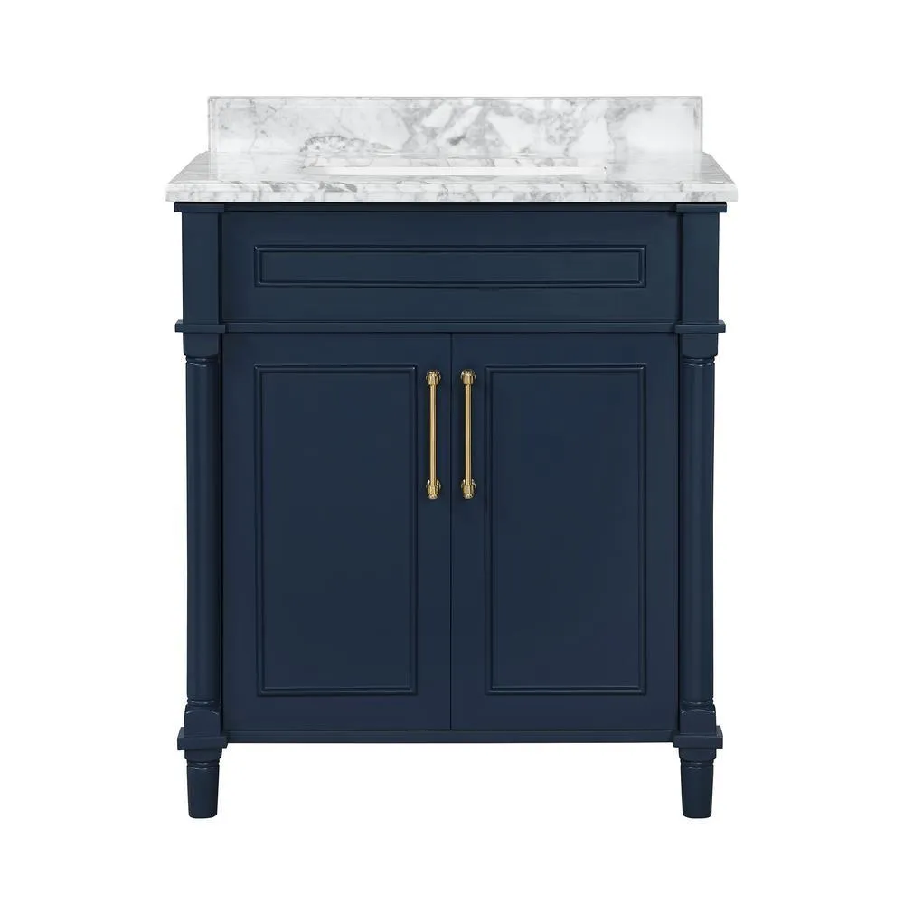 Aberdeen 36 in. W x 22 in. D Single Bath Vanity in White with Carrara Marble Top with White Sink, photo 13 of 27