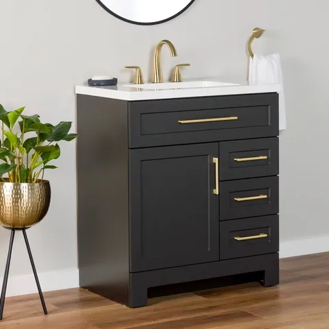 Cauley 30-in Black Single Sink Bathroom Vanity with White Cultured Marble Top
