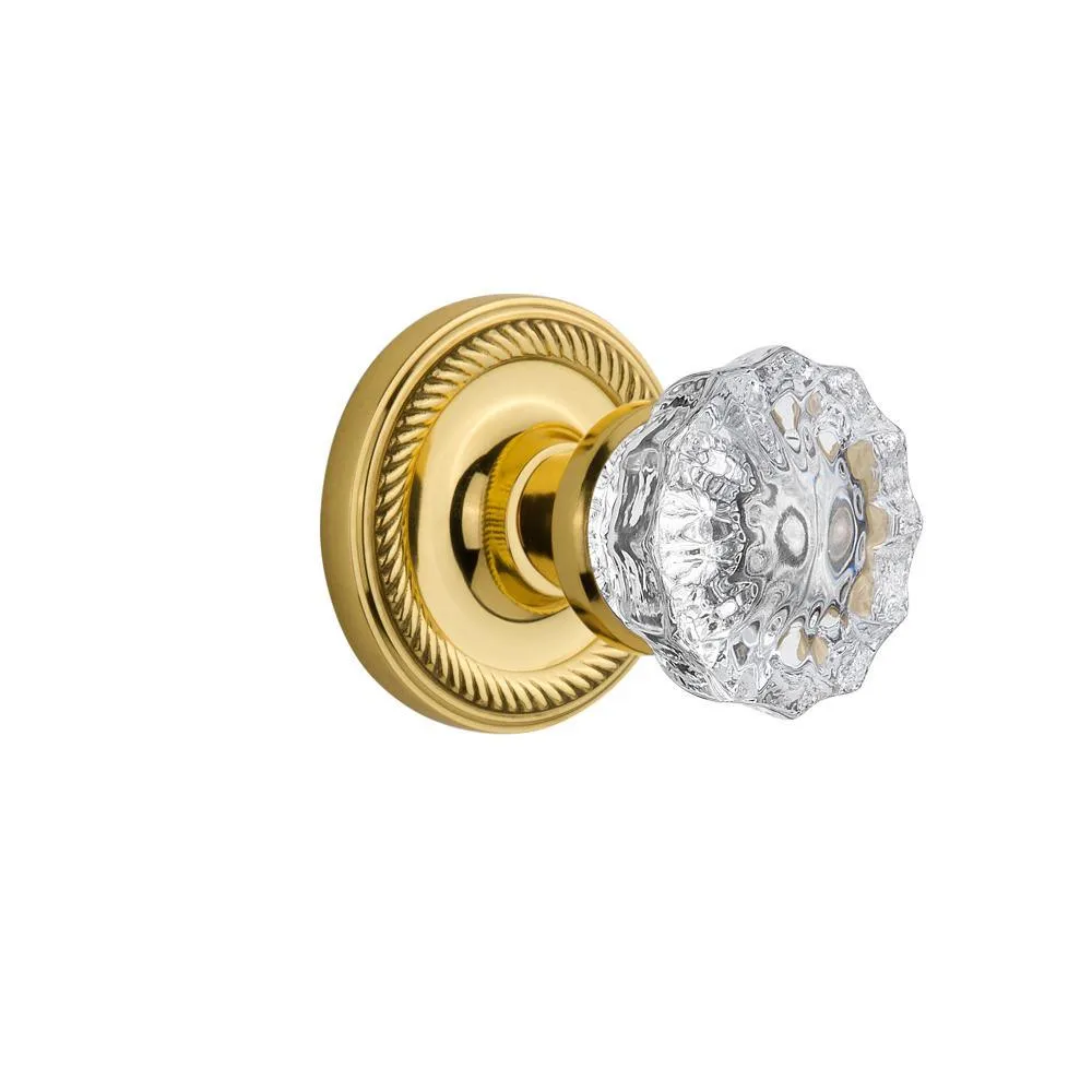 Rope Rosette 2-3/8 in. Backset Antique Brass Privacy Bed/Bath Crystal Glass Door Knob, photo 13 of 19