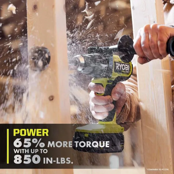 RYOBI 18-Volt ONE+ Lithium-Ion Cordless Brushless 1/2 in. Hammer Drill/Driver Kit with 4.0Ah LITHIUM+ Battery, Charger and Bag, photo 3 of 8