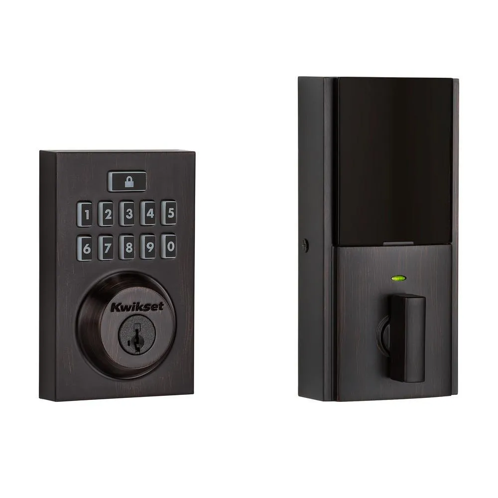 Kwikset SmartCode 913 Contemporary Venetian Bronze Single Cylinder Electronic Deadbolt with Halifax Hall/Closet Lever, photo 4 of 7