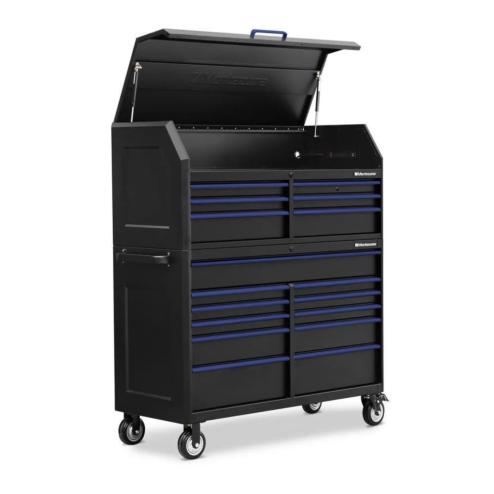 24 in. x 56 in. 17-Drawer Tool Chest and Cabinet Combo with Power and USB Outlets in Black and Blue, photo 3 of 15