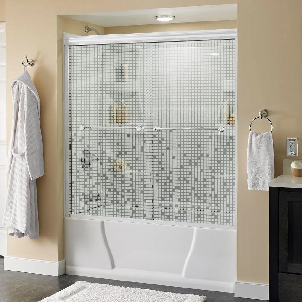 Crestfield 60 in. x 58-1/8 in. Semi-Frameless Traditional Sliding Bathtub Door in Bronze with Transition Glass, photo 35 of 67