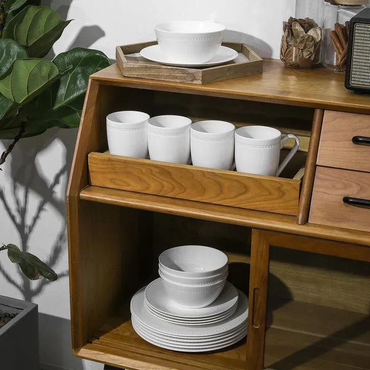 Stone Lain 32 Piece Dinnerware Set, Round Dot Design, White Bone China Sets, photo 5 of 8
