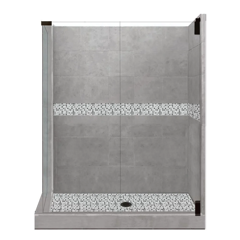 Newport Grand Hinged 42 in. x 48 in. x 80 in. Right-Hand Corner Shower Kit in Wet Cement and Black Pipe Hardware, photo 13 of 15