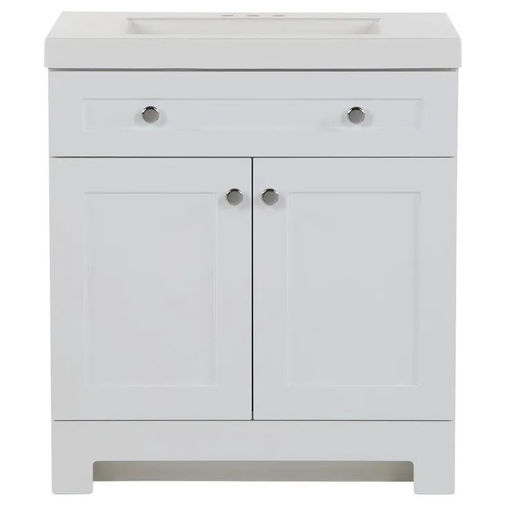Everdean 24.5 in. W x 19 in. D x 34 in. H Bath Vanity in White with Cultured Marble Vanity Top in White with White Sink, photo 7 of 10
