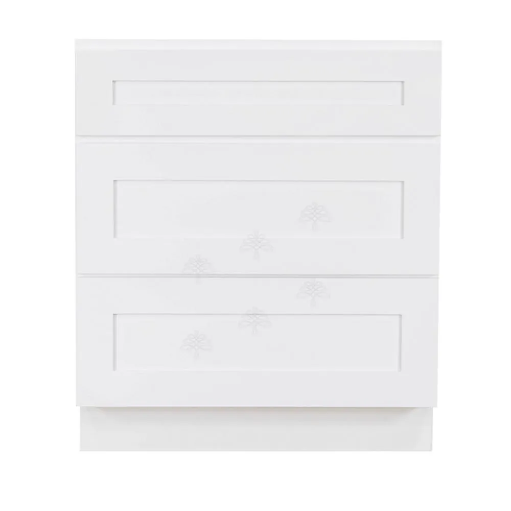 Lancaster Shaker Assembled 36x34.5x24 in. Base Cabinet with 3-Drawers in White, photo 9 of 11