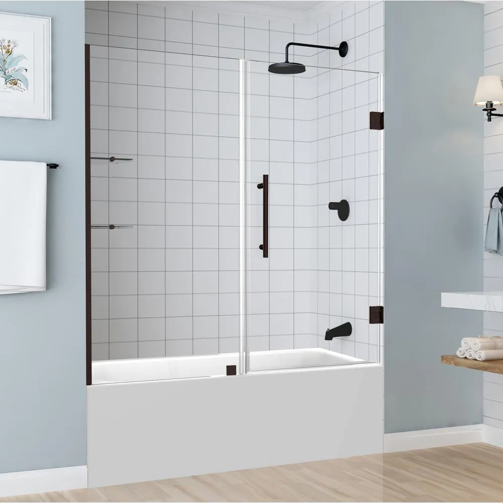 Belmore GS 59.25 in. to 60.25 in. x 60 in. Frameless Hinged Tub Door with Glass Shelves in Matte Black, photo 6 of 9
